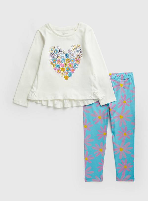 Sequin Heart Top & Foral Leggings 4-5 years